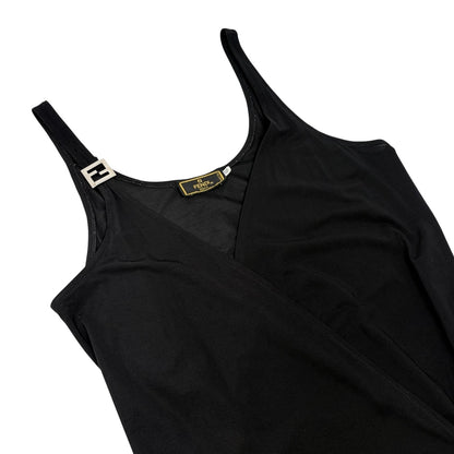 FENDI Vintage FF Logo Sleeveless Dress One-piece #42 Black Silver Nylon 901809