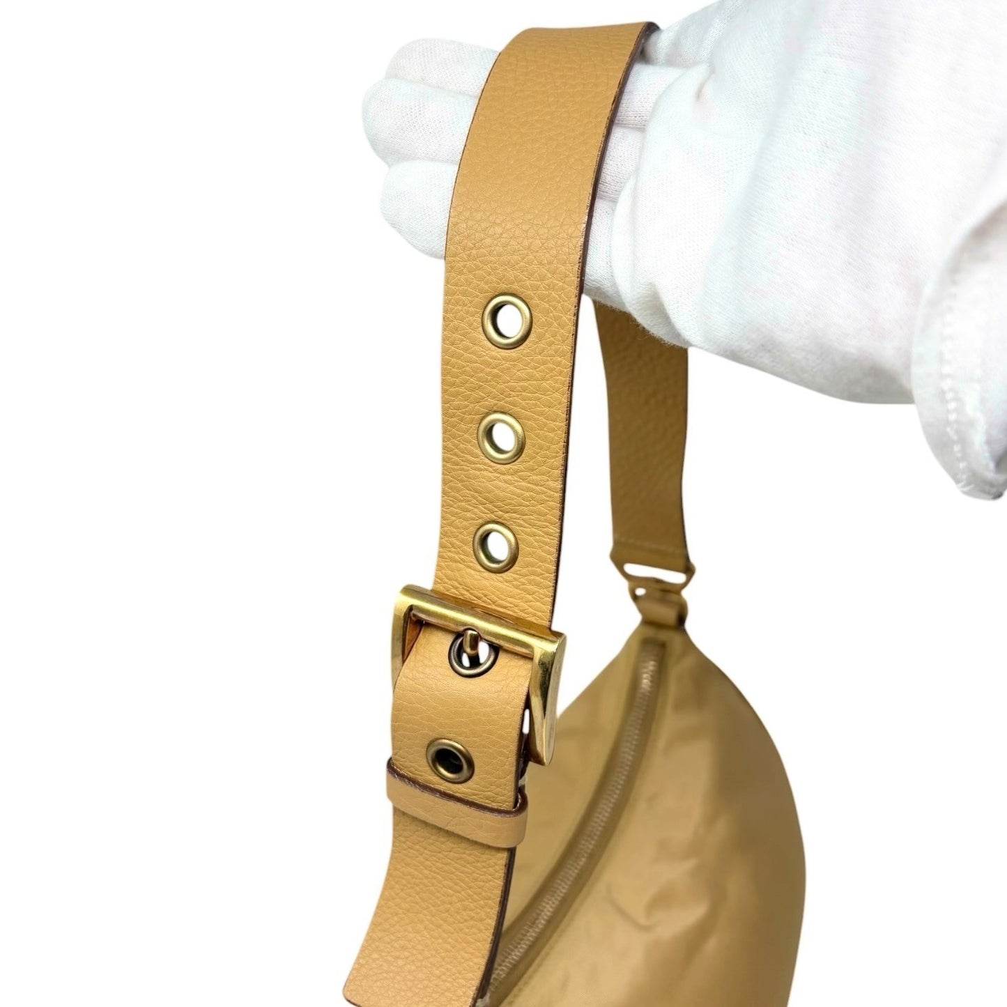 PRADA Vintage Triangle Logo Tessuto Nylon Shoulder Hobo Bag Leather Yellow Key