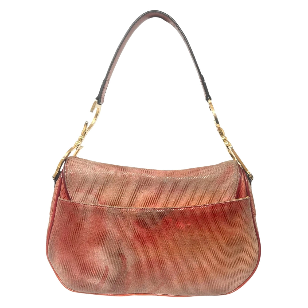 Christian Dior Vintage 2000 Double Saddle Shoulder Bag Red Gold Coated Suede