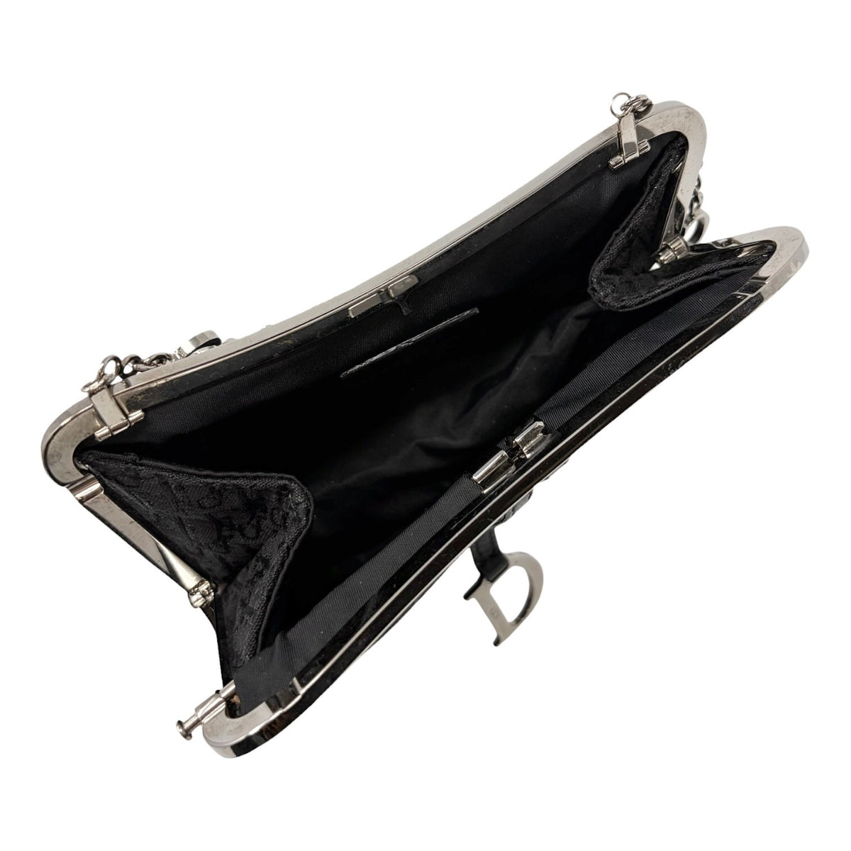 Christian Dior Vintage 2003 Trotter Monogram Chain Mini Saddle Bag Black 902379