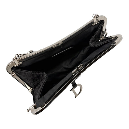Christian Dior Vintage 2003 Trotter Monogram Chain Mini Saddle Bag Black 902379