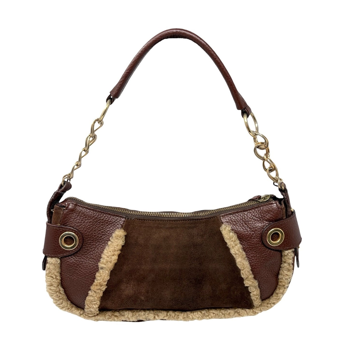 DOLCE&GABBANA Vintage D&G Chain Shoulder Bag Suede Leather Brown Gold 902412