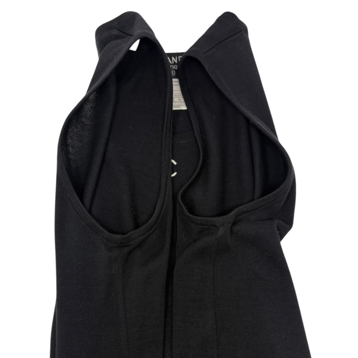 CHANEL Vintage 98P CC Mark Logo Summer Knit Tank Top #38 Black White Cotton
