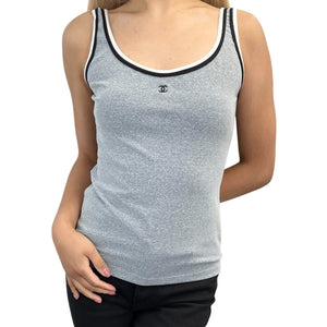 CHANEL Vintage 98P CC Mark Logo Tank Top #38 Camisole Gray Black Nylon