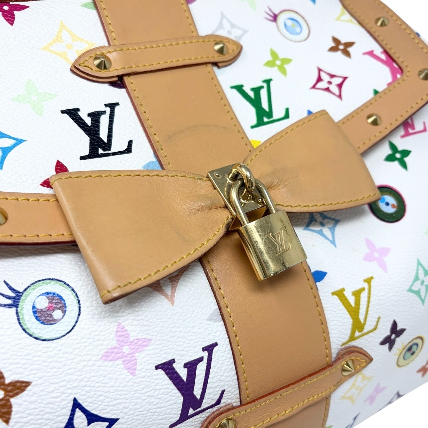 LOUIS VUITTON Vintage Eye Love Monogram Multicolor Key Tote Bag Beige 106912