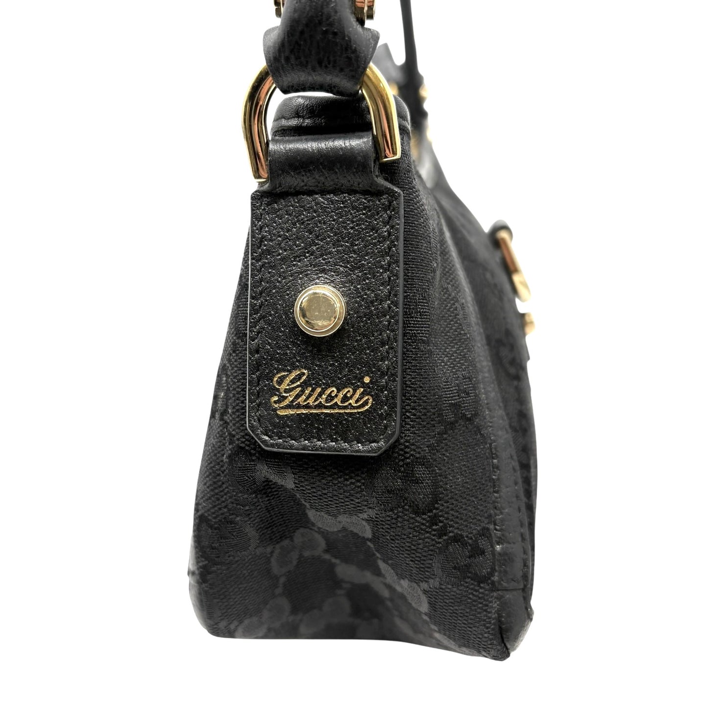 GUCCI Vintage GG Monogram Logo Abbey Shoulder Bag Zip Black Gold Canvas Leather