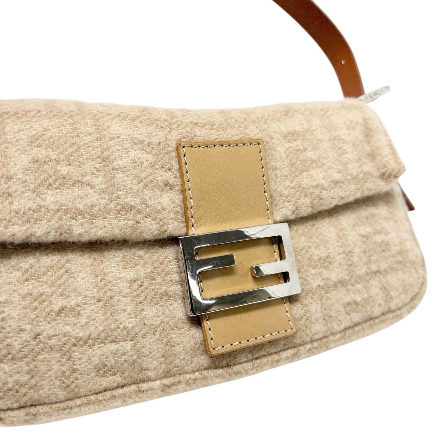 FENDI Vintage Zucca Monogram Wool Knit Mamma Baguette Shoulder Bag Beige