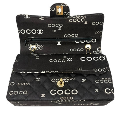 CHANEL Vintage CC Logo Print Turnlock Quilted Chain Shoulder Bag Black 902275