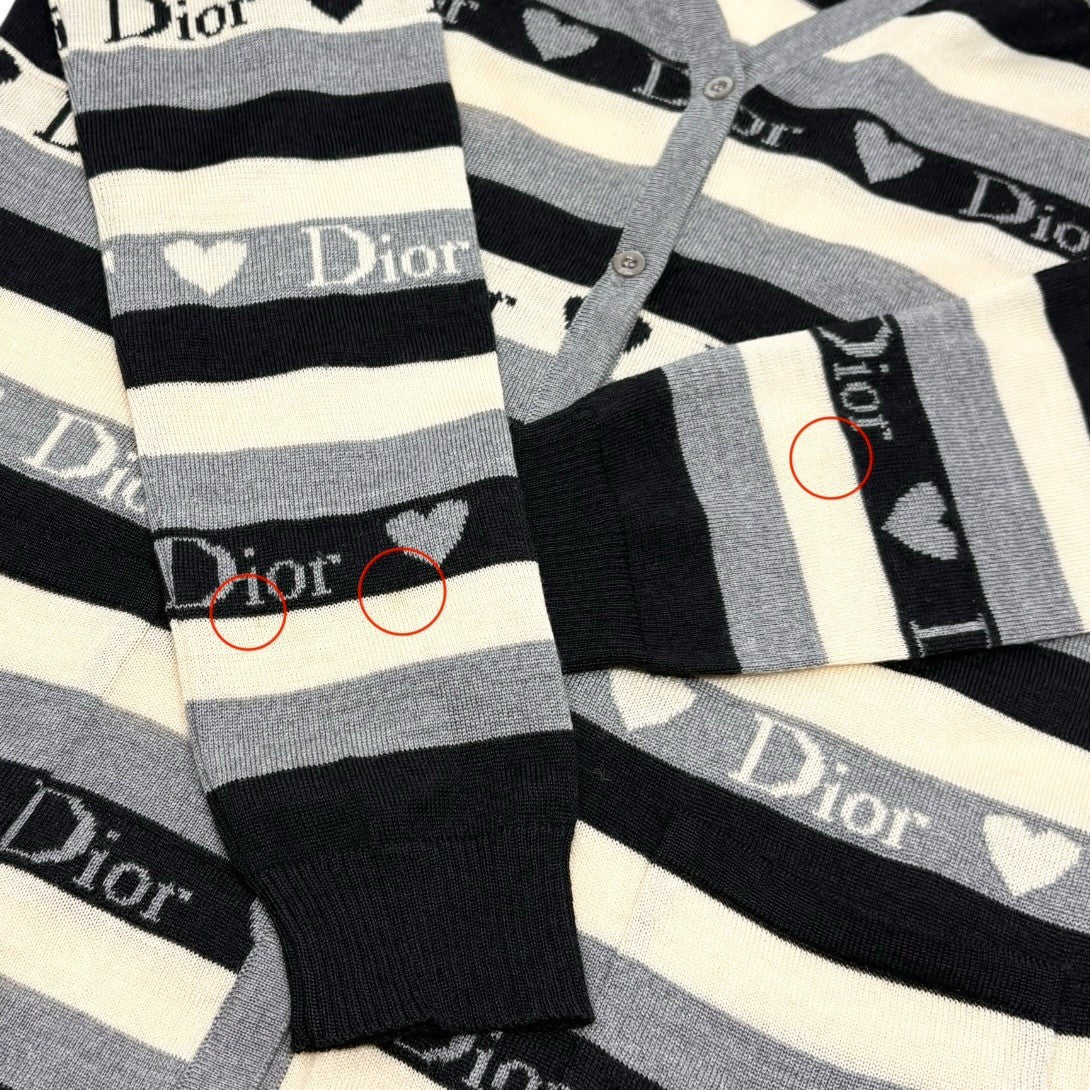 Christian Dior Vintage 2005 Stripe Heart Cardigan Top #40 Gray Ivory 902838