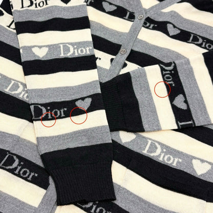 Christian Dior Vintage 2005 Stripe Heart Cardigan Top #40 Gray Ivory 902838