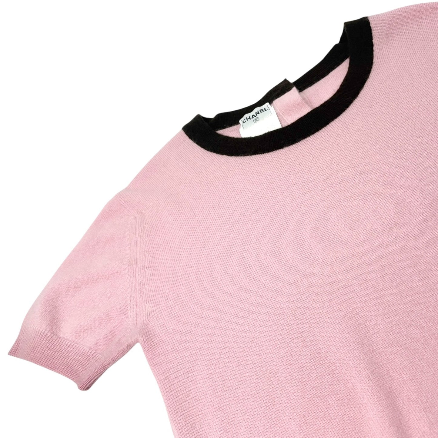 CHANEL Vintage 96A CC Logo Button Cashmere Knit Top T-shirt #36 Pink Brown