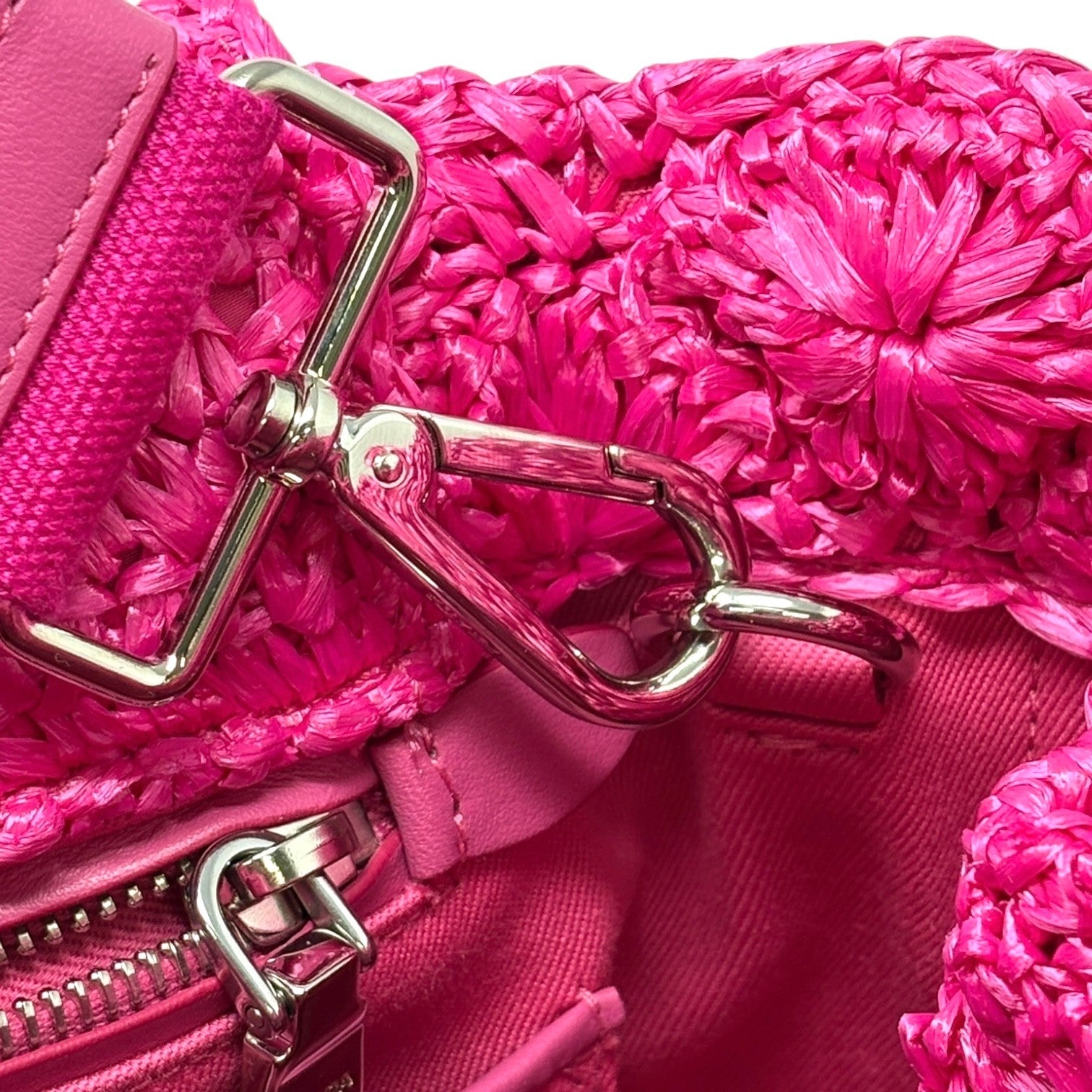 PRADA Vintage Triangle Logo Canapa Tote Bag Handbag Pink Raffia