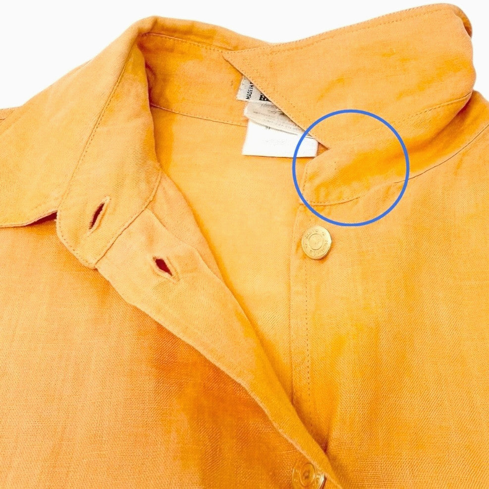 HERMES Vintage Logo Clou de Selle Button Up Shirt Top #36 Orange Gold Linen