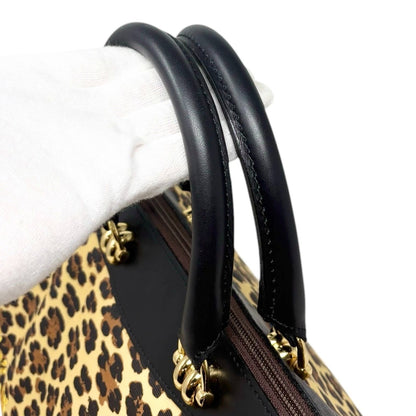 VERSACE Vintage Logo Leopard Baroque Crown Satchel Bag Yellow Black 902314