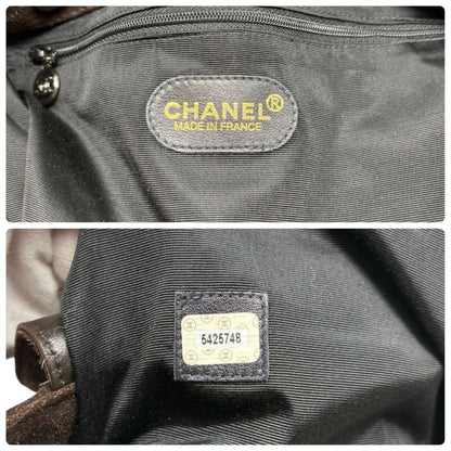 CHANEL Vintage Stitch CC Logo Suede Tote Shoulder Bag Dark Brown 902336