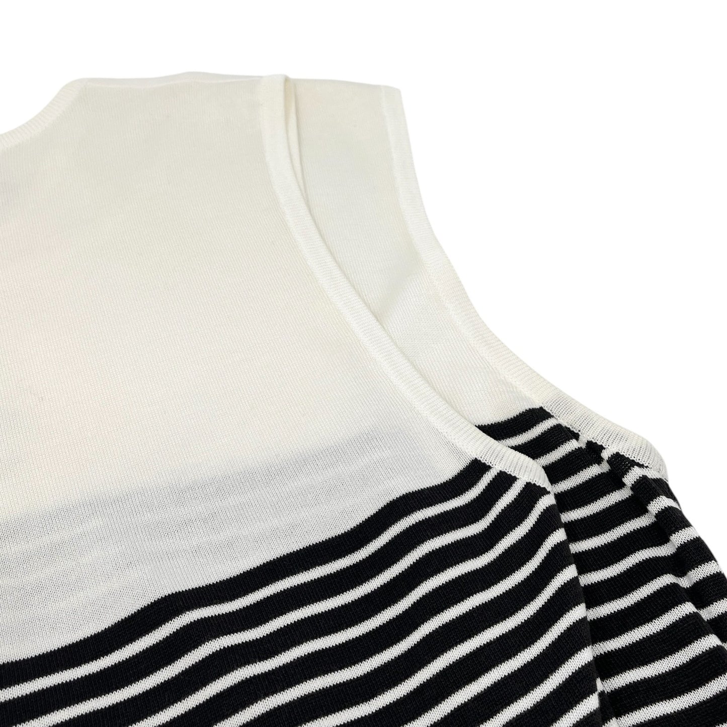 CHANEL Vintage CC Logo Stripe Knit Tank Top #40 Bicolor White Black Cotton