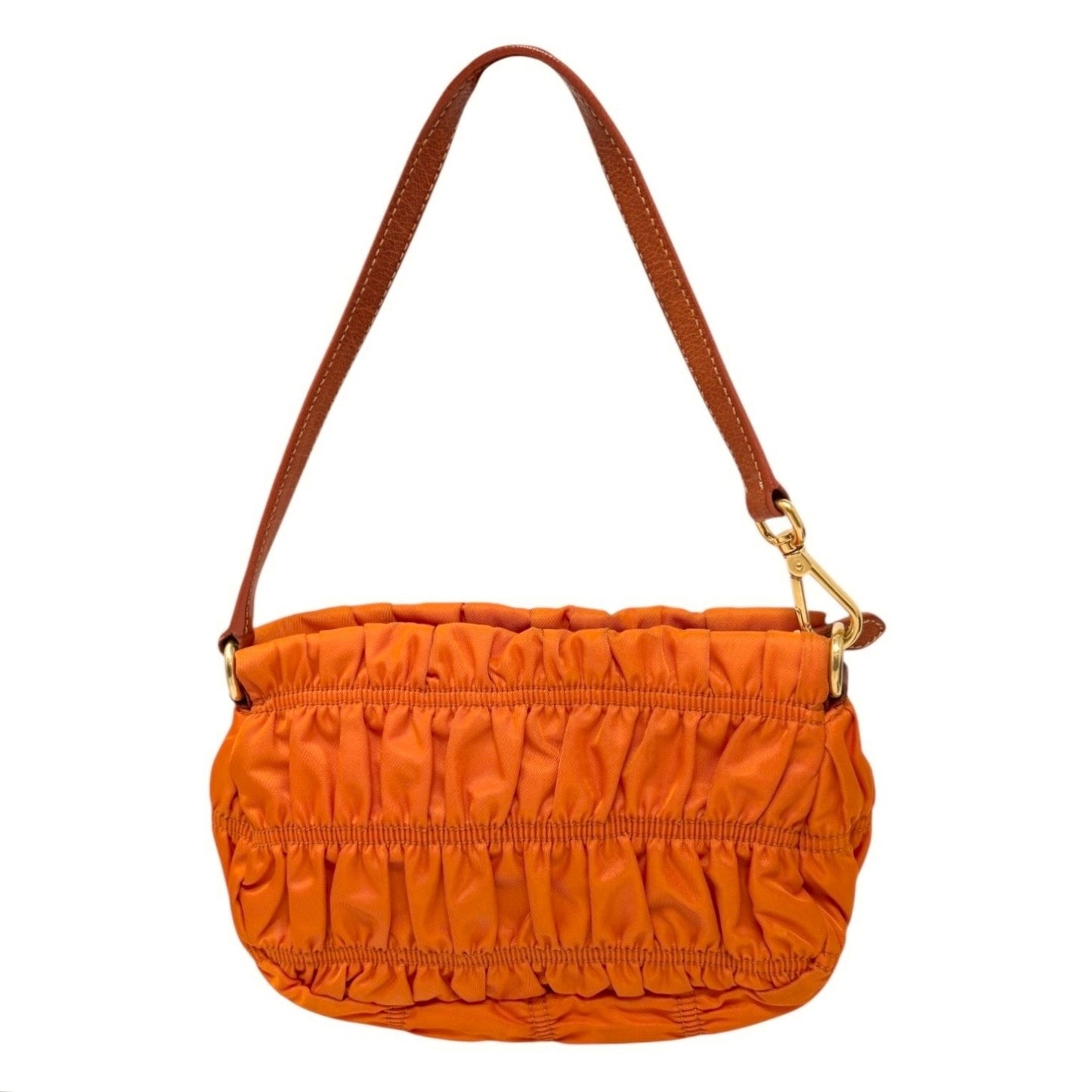 PRADA Vintage Logo Tessuto Gaufre Pochette Shoulder Nylon Bag Orange Gold