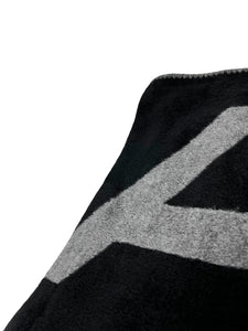 CHANEL Vintage Logo Muffler Scarf Wrap Accessory Black Gray Silk Cashmere