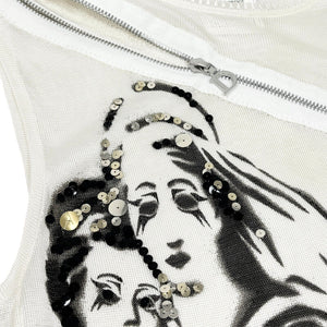 Christian Dior Vintage Zipped Tank Top #38 Sequins White Silver Viscose Rank AB