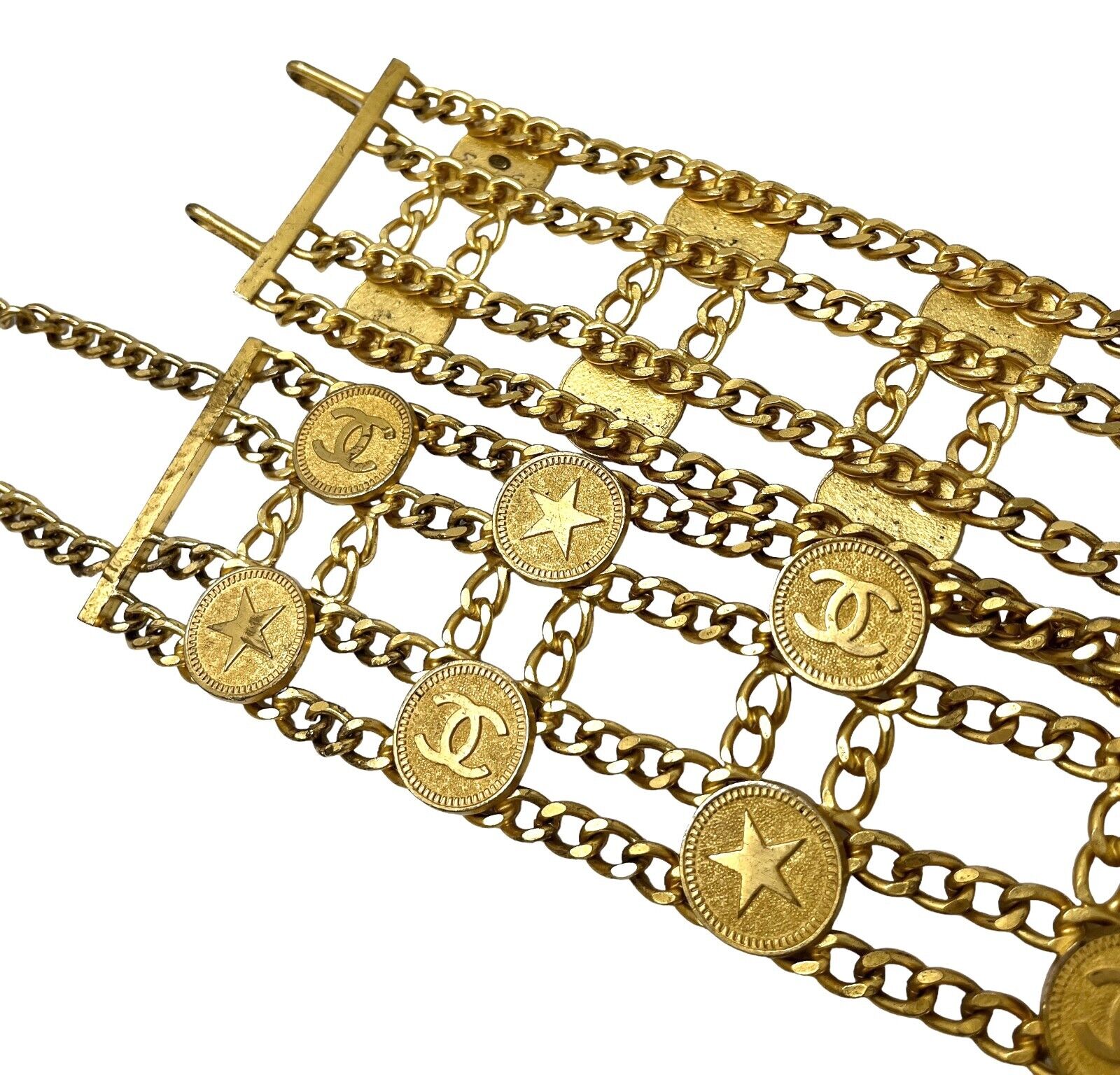 CHANEL Vintage 01P CC Logo Chain Belt Accessory Star Medal Gold Metal Rank AB