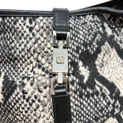 GUCCI Vintage Logo Jackie Snake Print Shoulder Bag Black White Nylon 902411