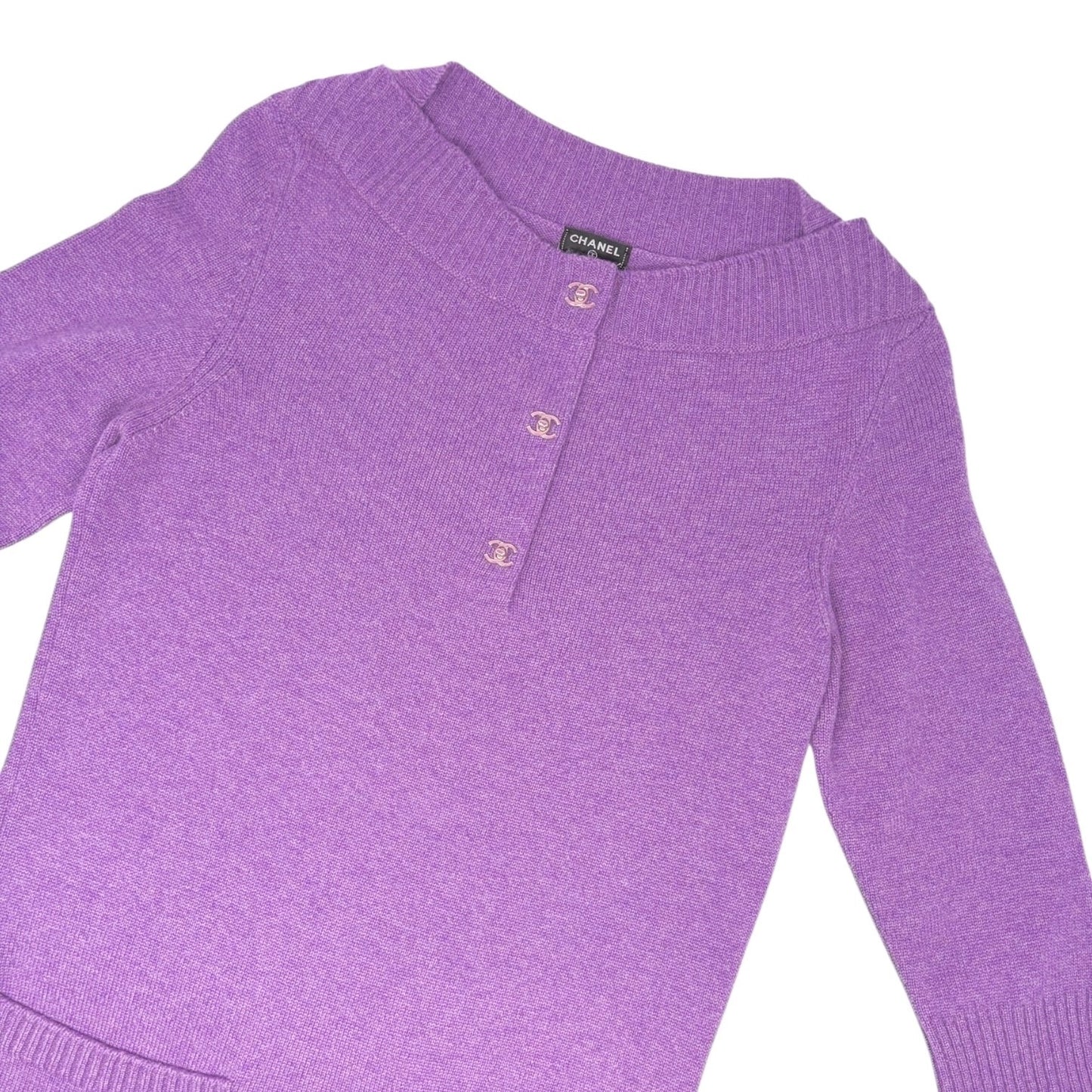 CHANEL Vintage CC Turnlock Sweater Dress #38 Cashmere Purple Silver 902247