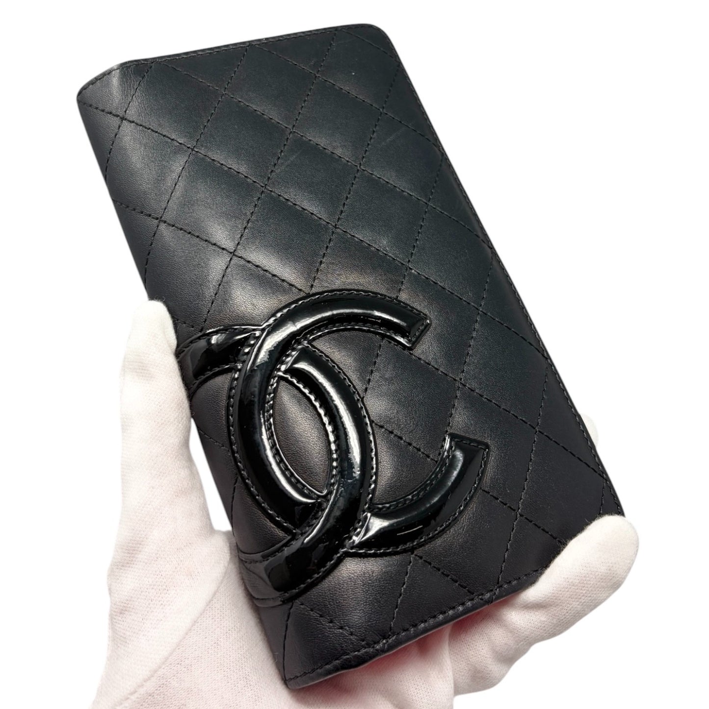 CHANEL Vintage Cambon Line CC Logo Quilted Wallet Black Pink Leather 902007