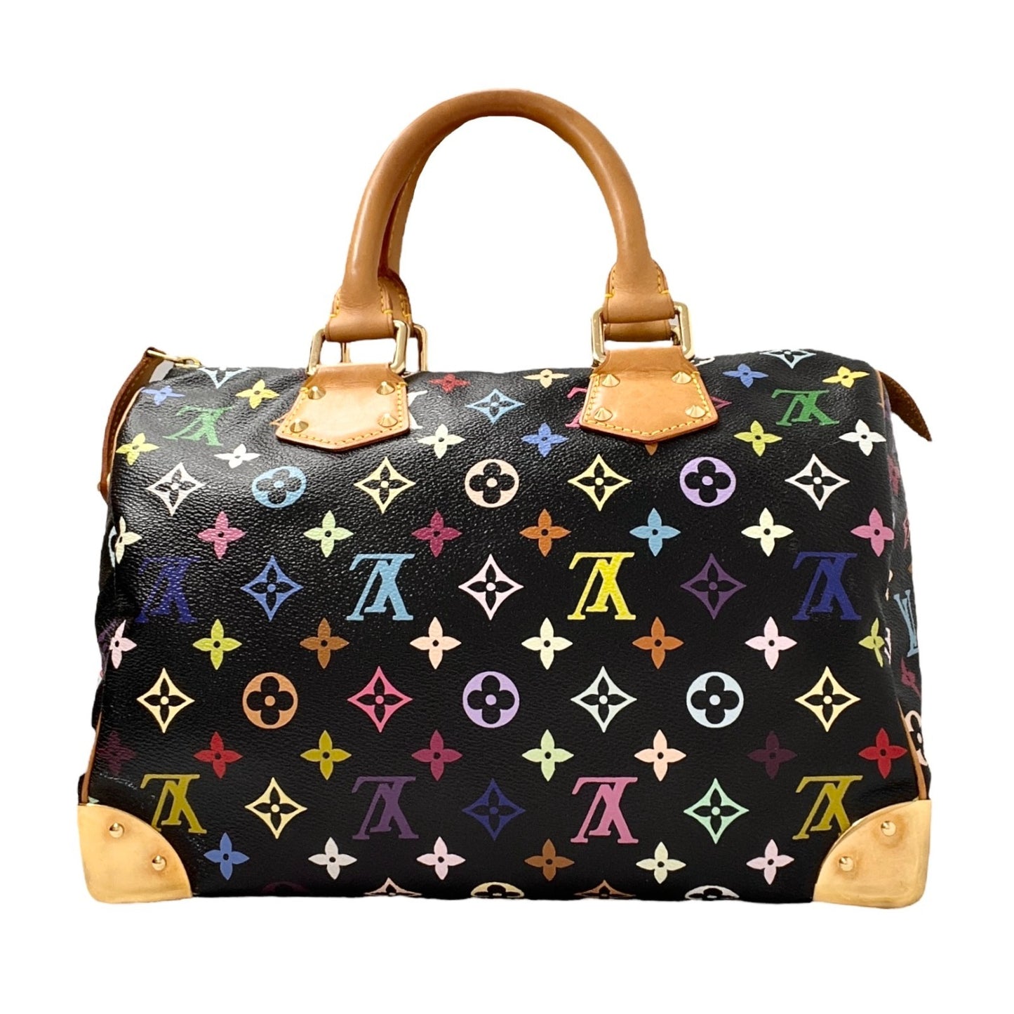 LOUIS VUITTON Vintage Monogram Multicolor Speedy 30 Handbag Black Camel Leather
