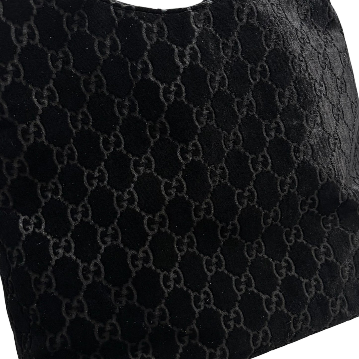 GUCCI Vintage GG Monogram Logo Velour Shoulder Bag Black Silver Handle 902088