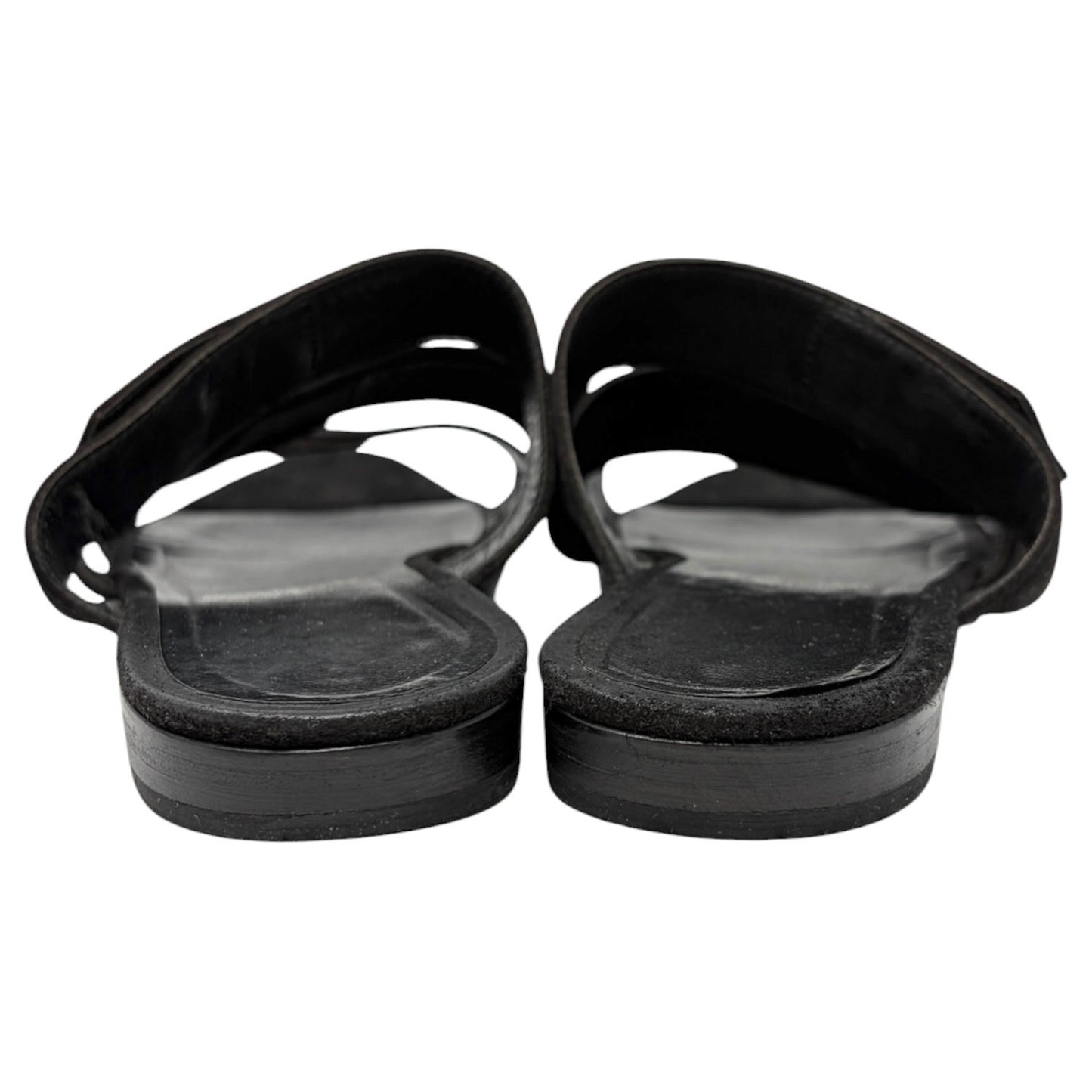 CHANEL Vintage CC Turnlock Flat Slide Sandals #37 Black Gold  Suede 902296