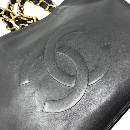 CHANEL Vintage Big CC Logo Chain Tote Shoulder Bag Black Gold Leather 902803