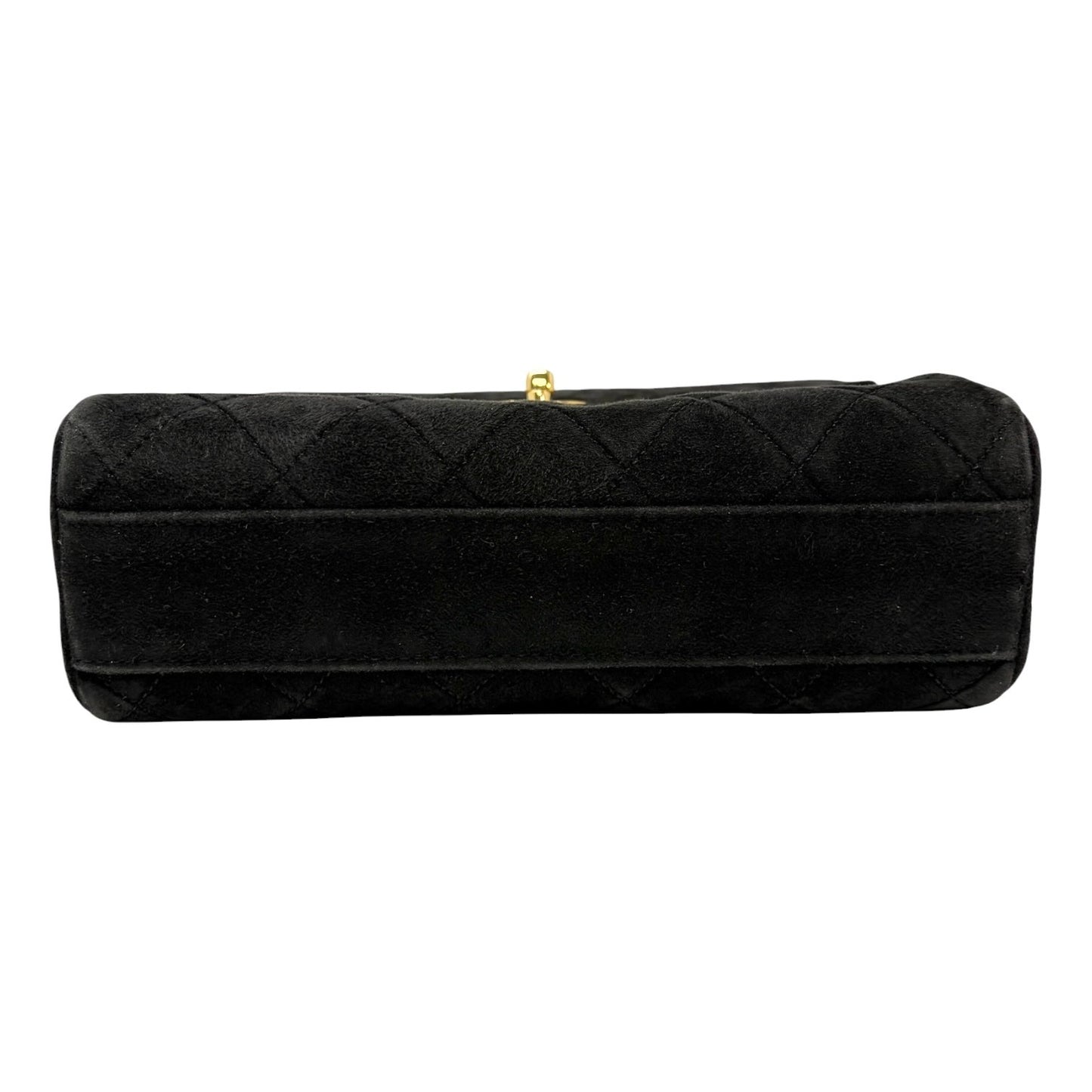 CHANEL Vintage CC Quilted Chain Crossbody Shoulder Bag Black Gold Suede 902220