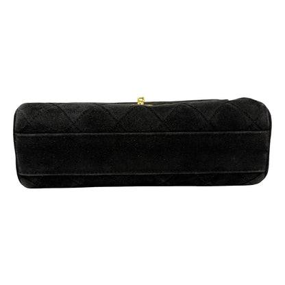 CHANEL Vintage CC Quilted Chain Crossbody Shoulder Bag Black Gold Suede 902220