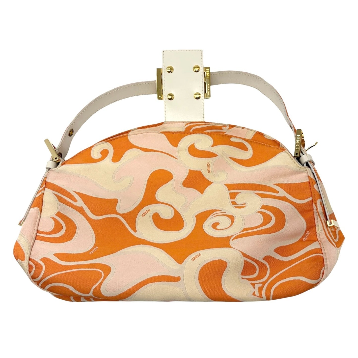 FENDI Vintage FF Logo Mamma Baguette Psychedelic Print Silk Shoulder Bag Orange