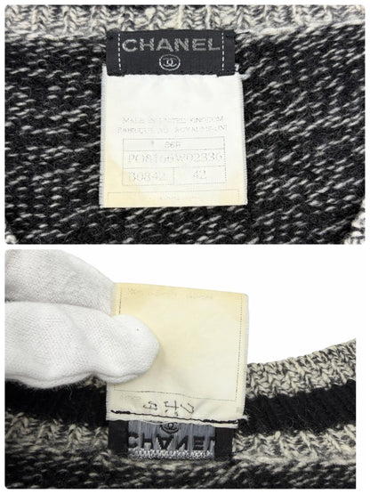 CHANEL Vintage 96A Big CC Logo Knit Cashmere Sweater Top #42 Gray Black 902394