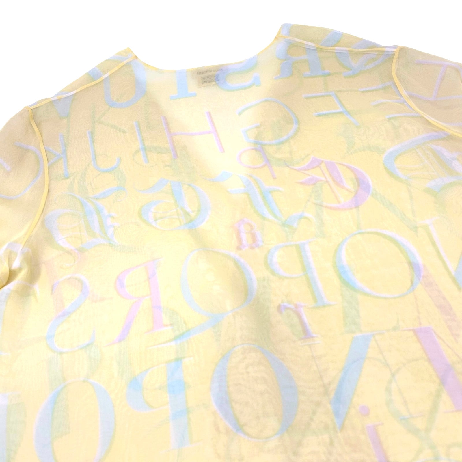 HERMES Vintage Logo Ensemble Set Shirt Sleeveless See-though #38 Yellow Silk