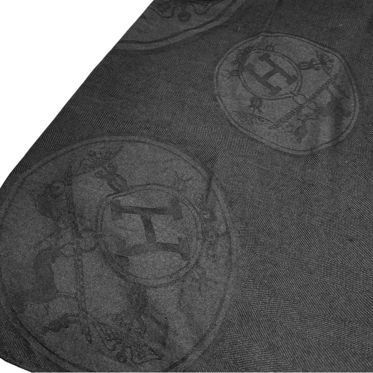 HERMES Vintage New Libris H Logo Cashmere Scarf Wrap Shawl Black 902811