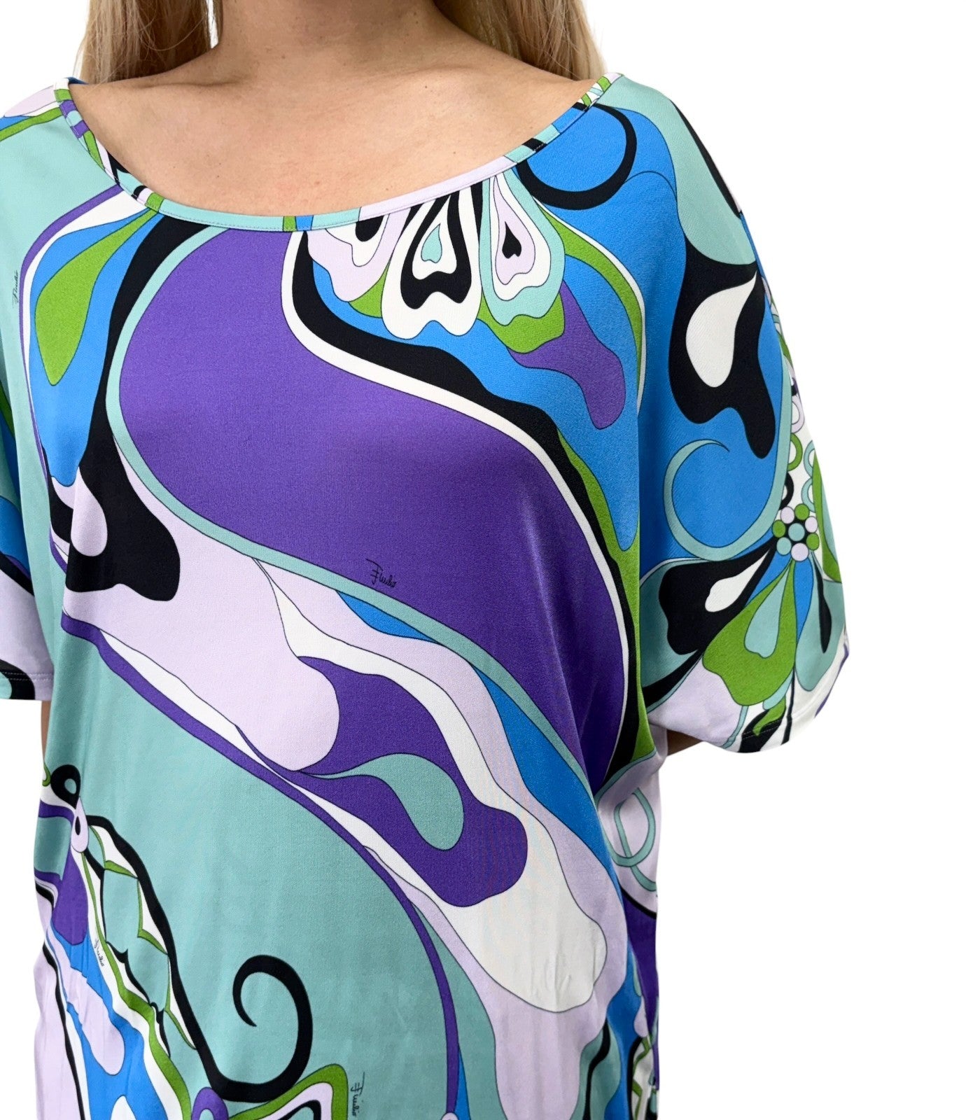 EMILIO PUCCI Vintage Logo Multicolor Abstract Print Dress #38 Blue 902418