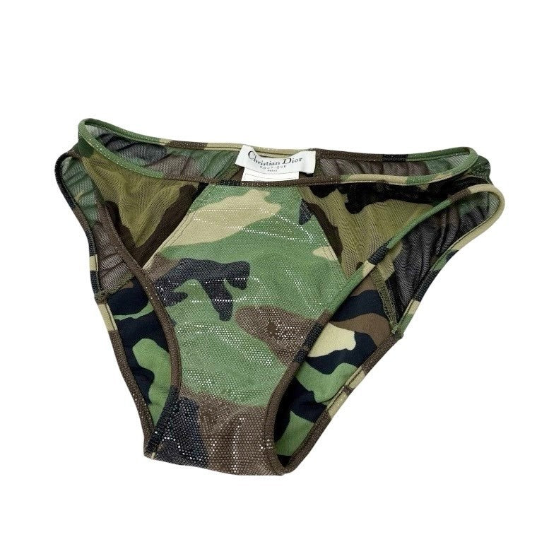 Christian Dior Vintage 2001 Swimwear Bikini Set #38 Green Nylon Camouflage