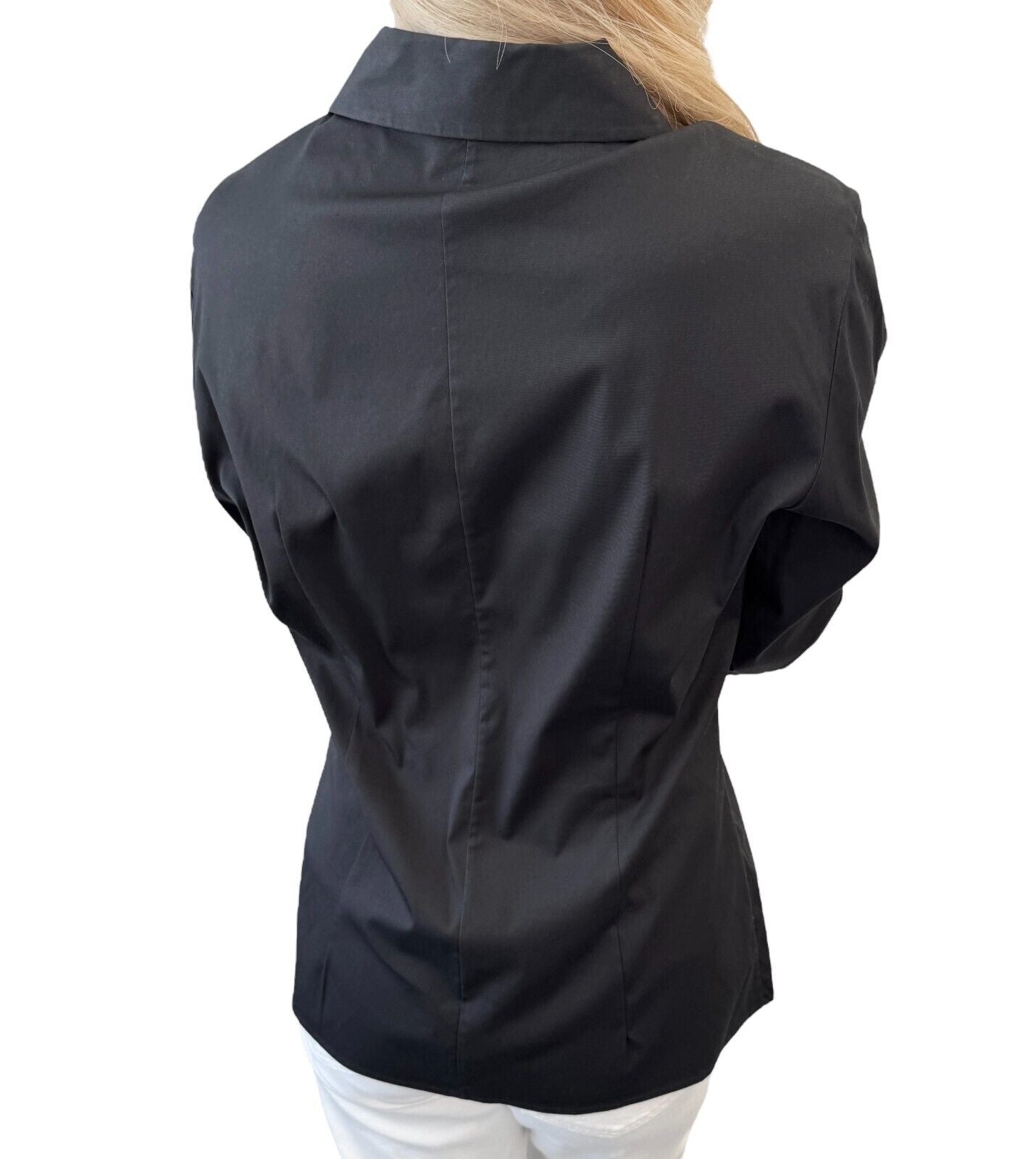 CELINE Vintage Logo Button Up Shirt #40 Blouse Top Black Silver Cotton