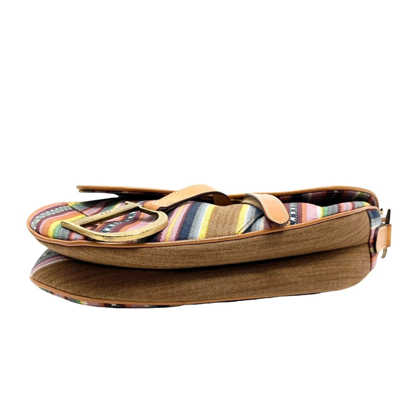 Christian Dior Vintage 2002 Logo Stripe Saddle Shoulder Bag Multicolor Camel