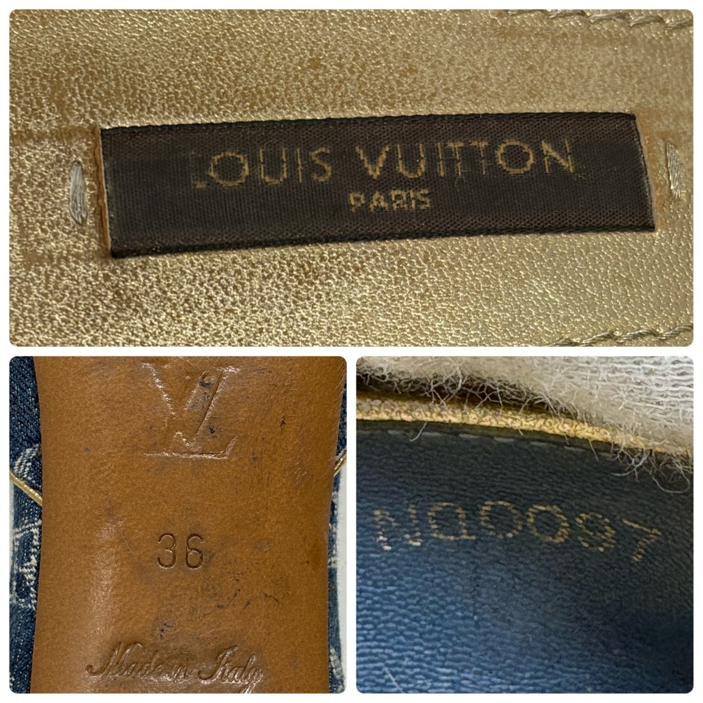 LOUIS VUITTON Vintage Monogram Denim Flower Sandals #36 Blue Gold 902407