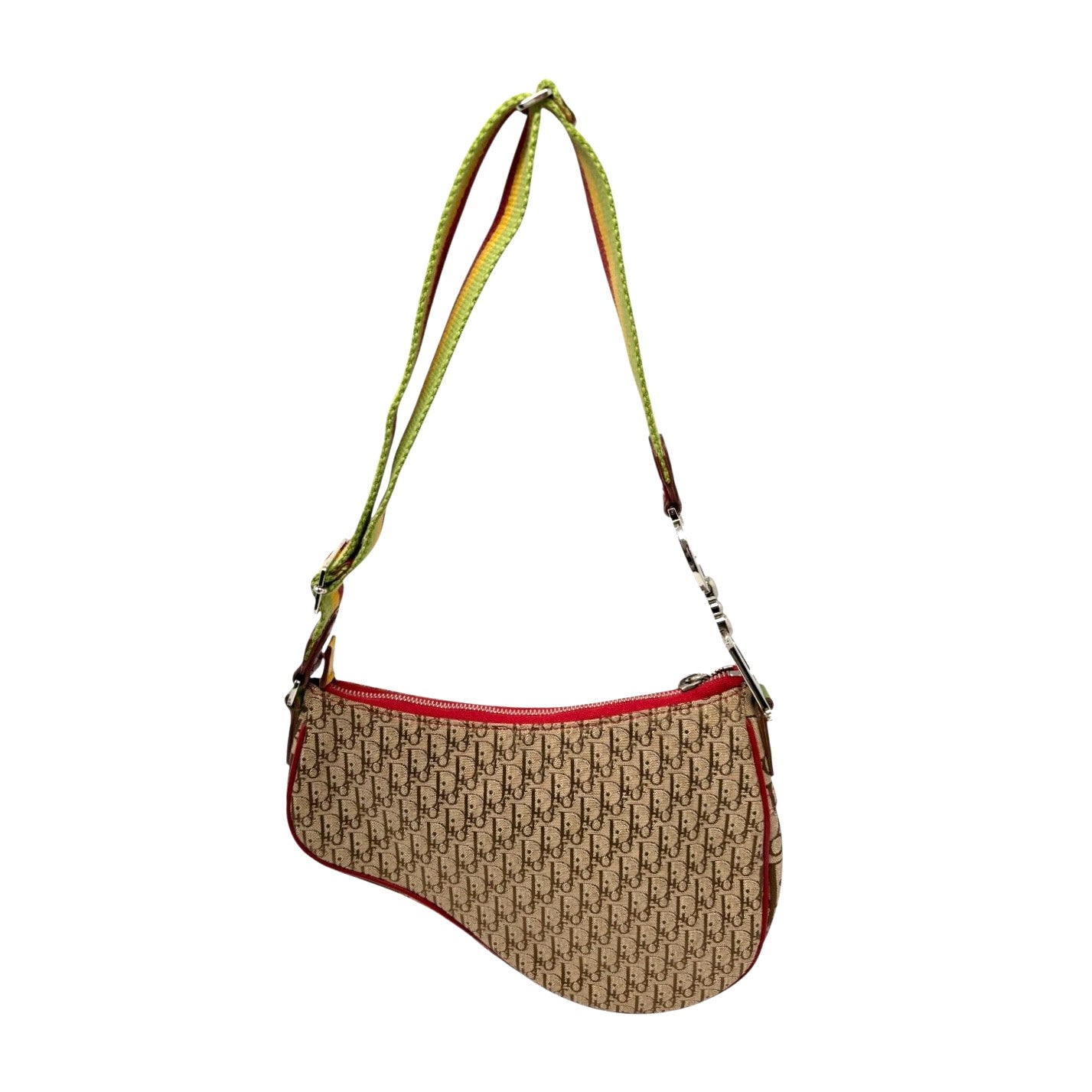 Christian Dior Vintage 2004 Trotter Monogram Logo Saddle Bag Rasta Brown