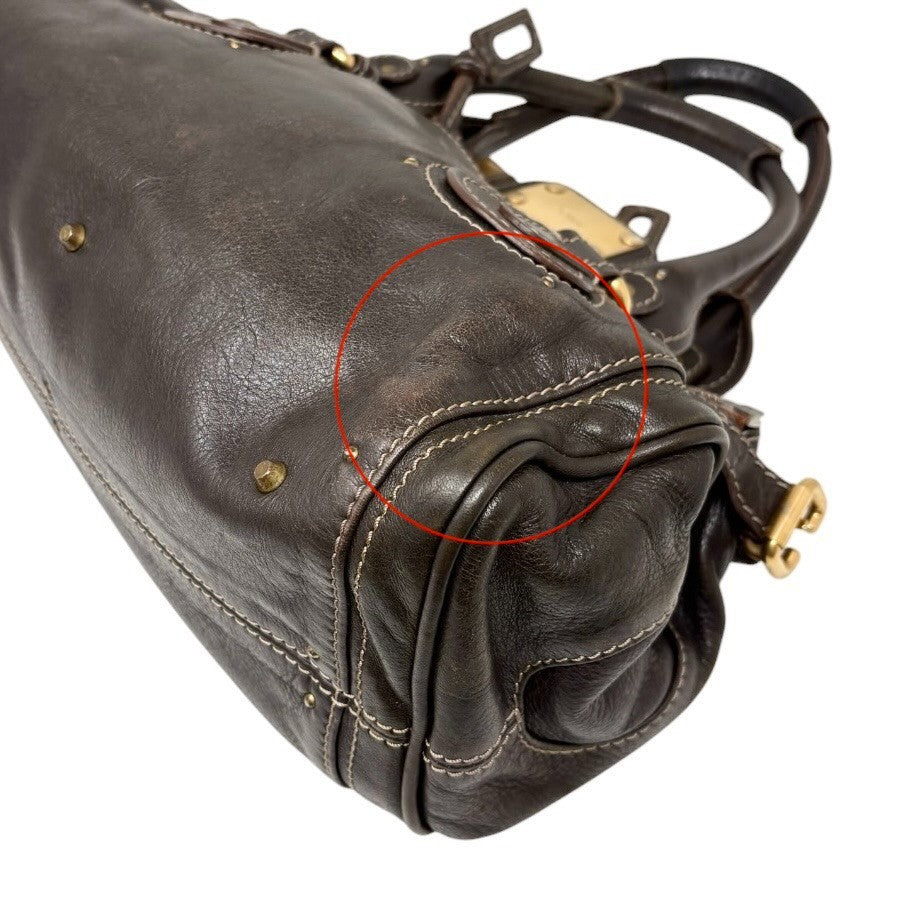 Chloe Vintage Paddington Padlock Key Boston Bag Leather Brown Gold 902822