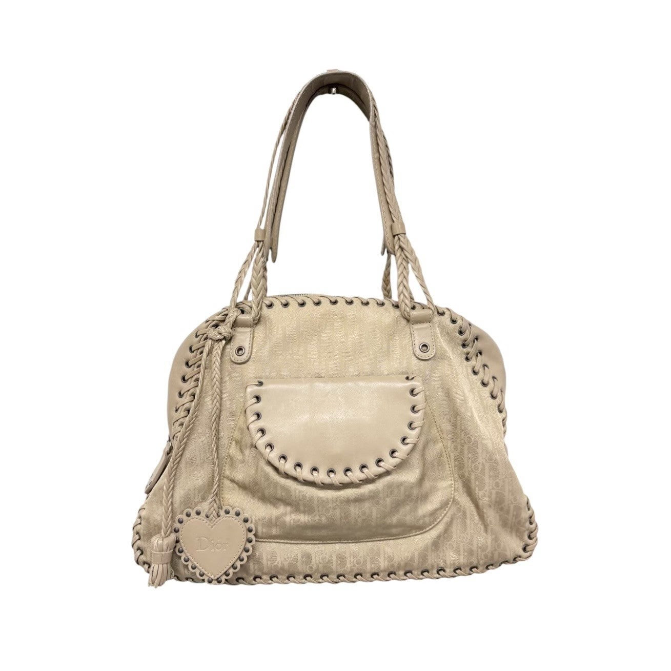 Christian Dior Vintage Trotter Monogram Canvas Ethnic Shoulder Bag Beige Heart