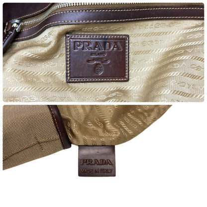 PRADA Vintage Jacquard Logo Tote Bag Brown Silver Canvas Leather 902911