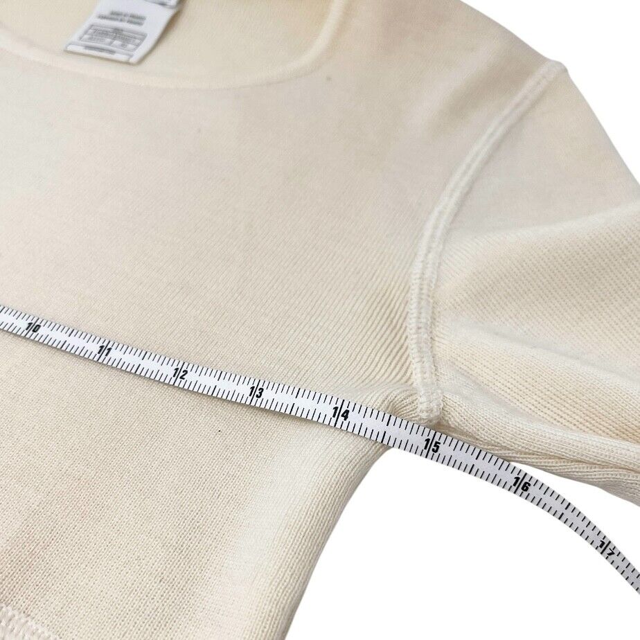 CHANEL Vintage 01A CC Mark Logo Knit Sweater #42 Long Sleeve Top Cream Wool