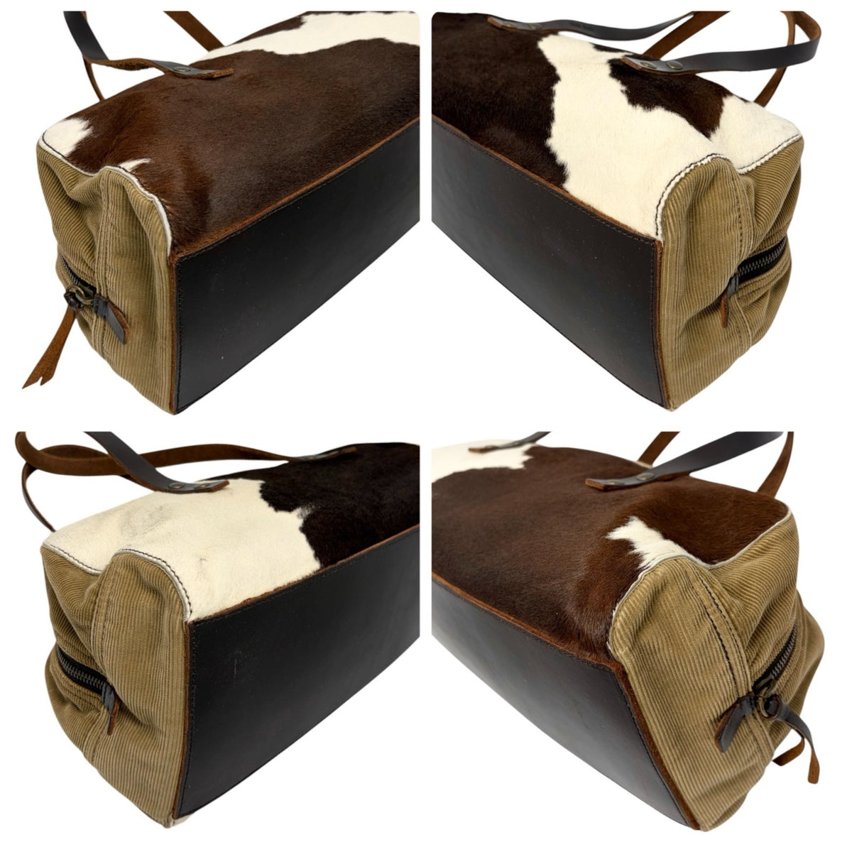 miu miu Vintage Pony Calf Hair Shoulder Bag Brown White Corduroy 902373
