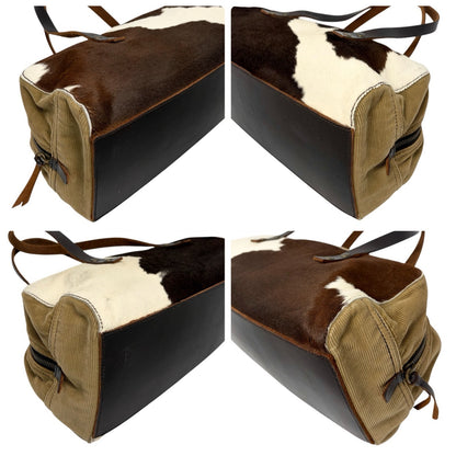 miu miu Vintage Pony Calf Hair Shoulder Bag Brown White Corduroy 902373