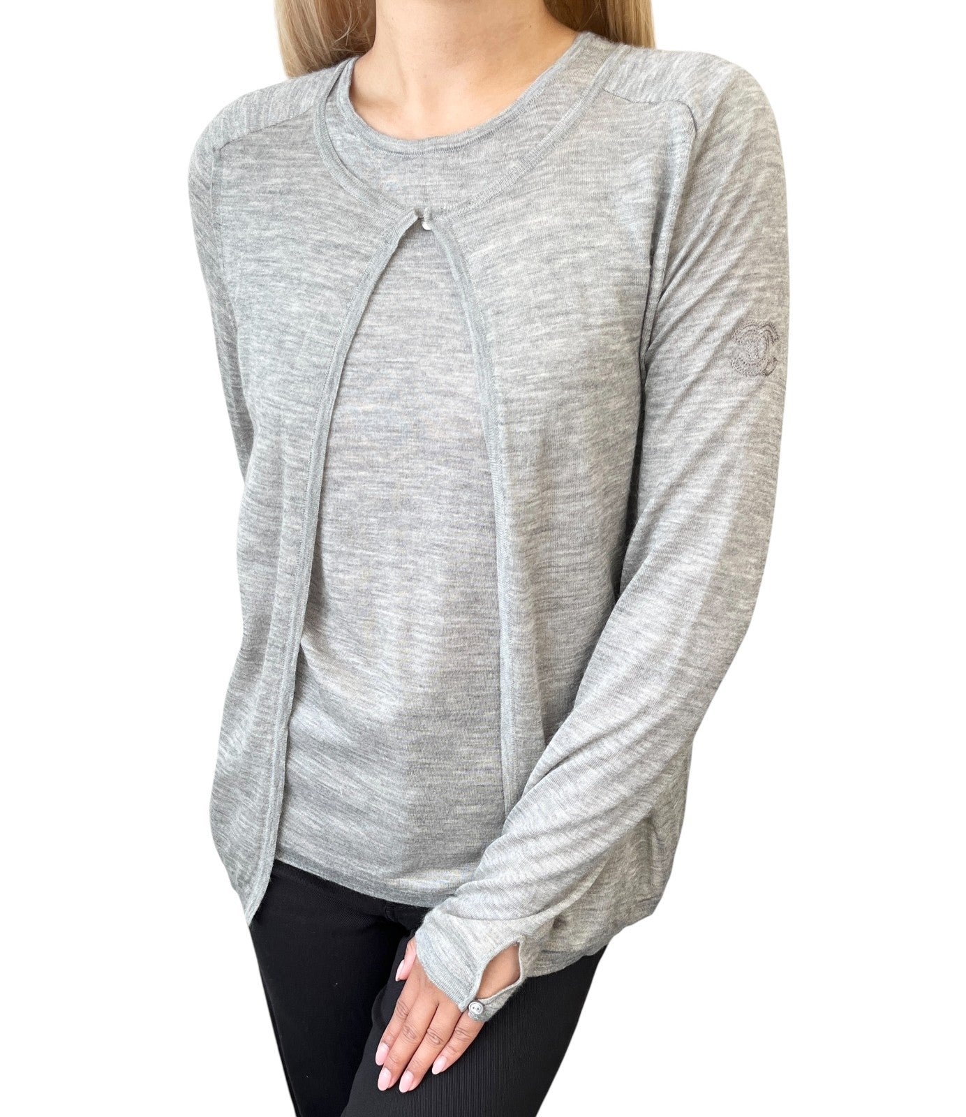 CHANEL Vintage 2012 CC Logo Cardigan Tank Top Set #34 Gray Cashmere Stitch